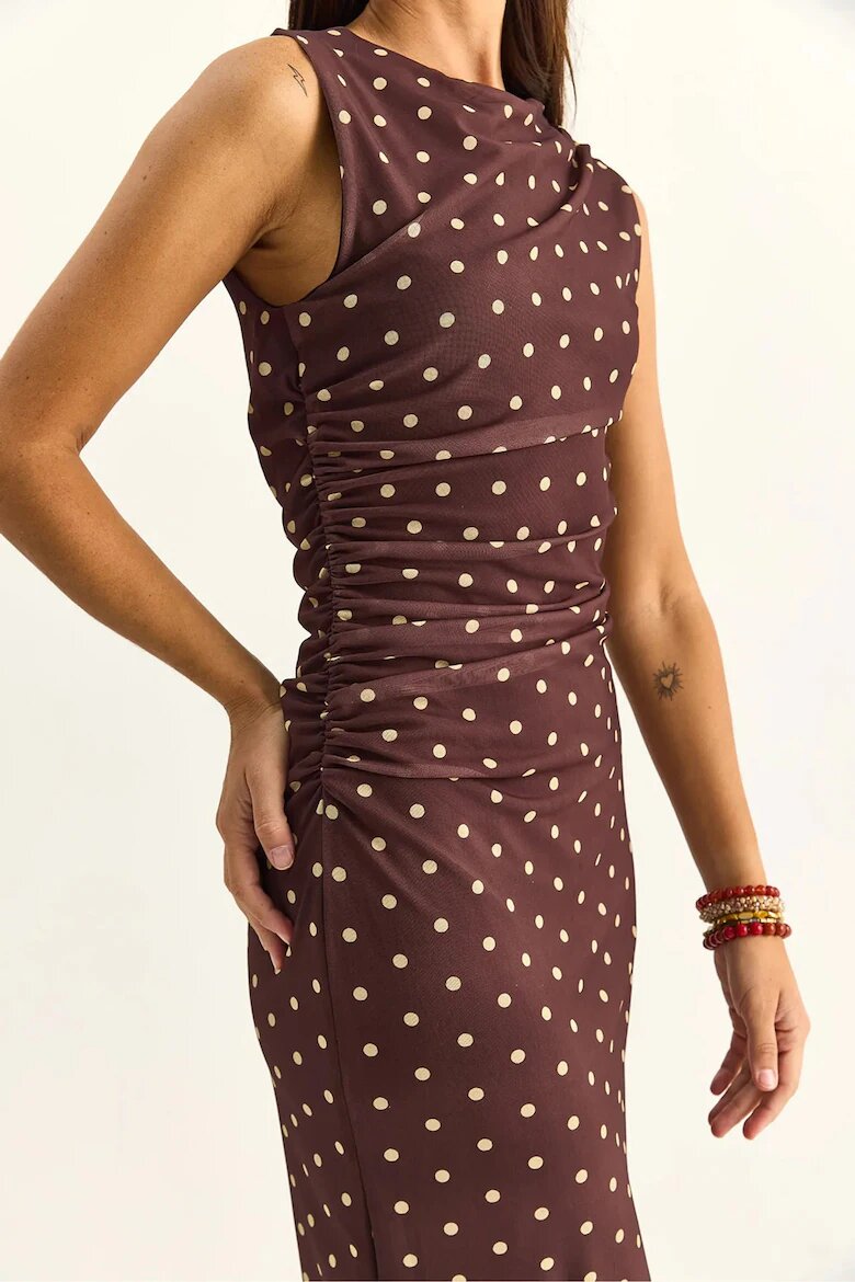 Bianco Lucci Рокля Midi Bodycon на точки кафява полиестер