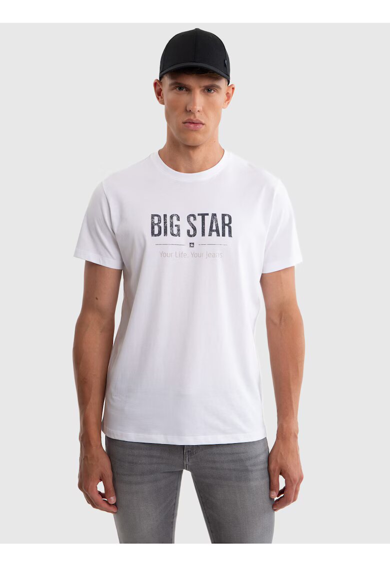 Big Star Тениска бяла - памучна - класическа кройка - оригинална щампа