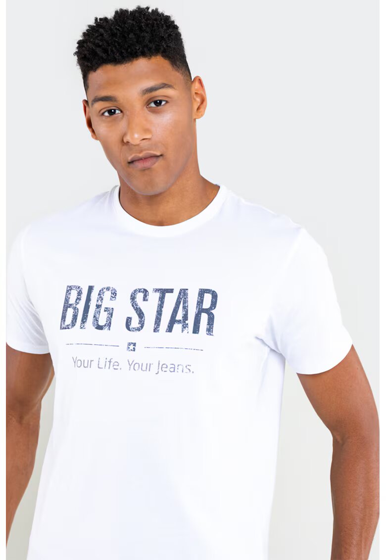 Big Star Тениска с овално деколте и лого - Бял