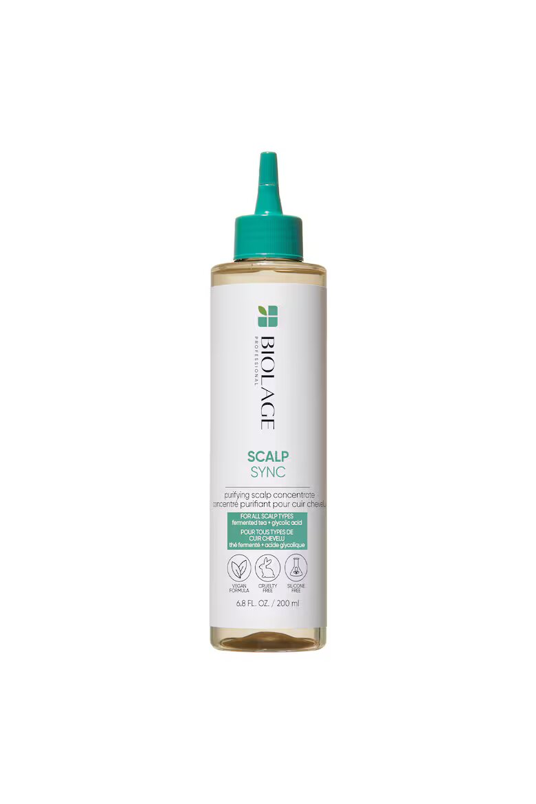 Biolage Терапия преди шампоан Scalp Sync Purifying Scalp Concentrate с гликолова киселина и екстракт от ферментирал чай Ексфолира и почиства всички типове скалп 200 мл