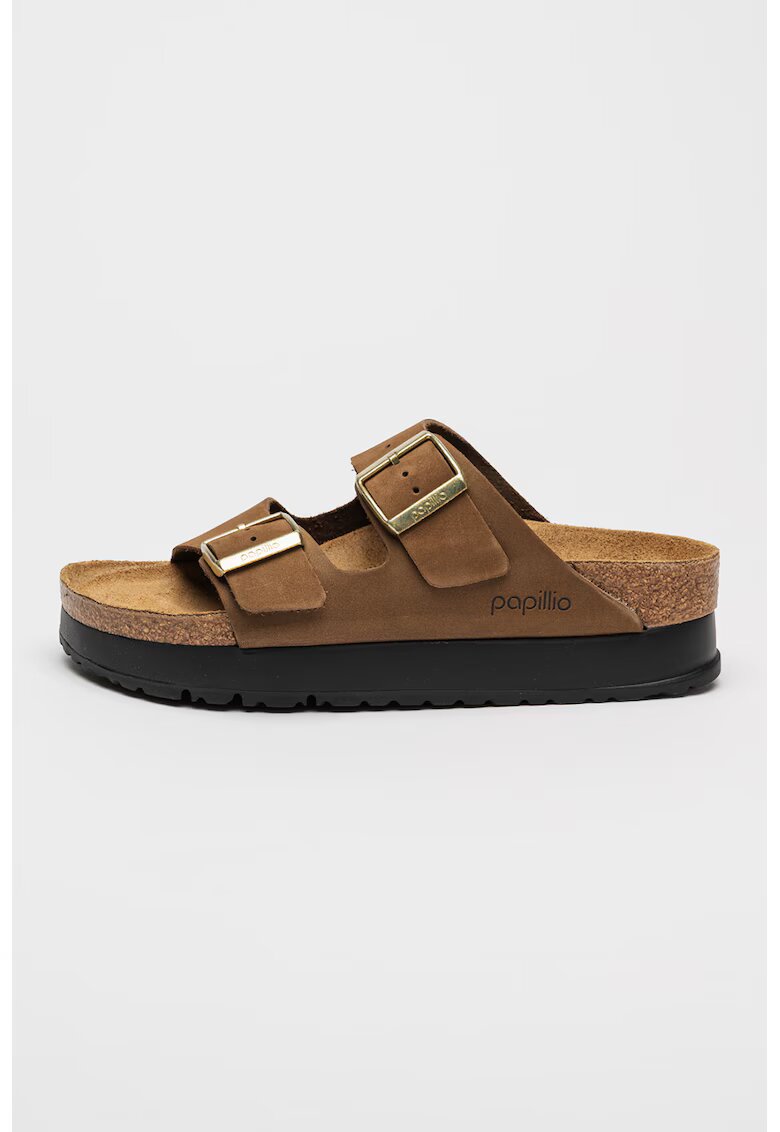 Birkenstock Чехли Arizona Pap с равна платформа - Златист/Тъмнокафяв