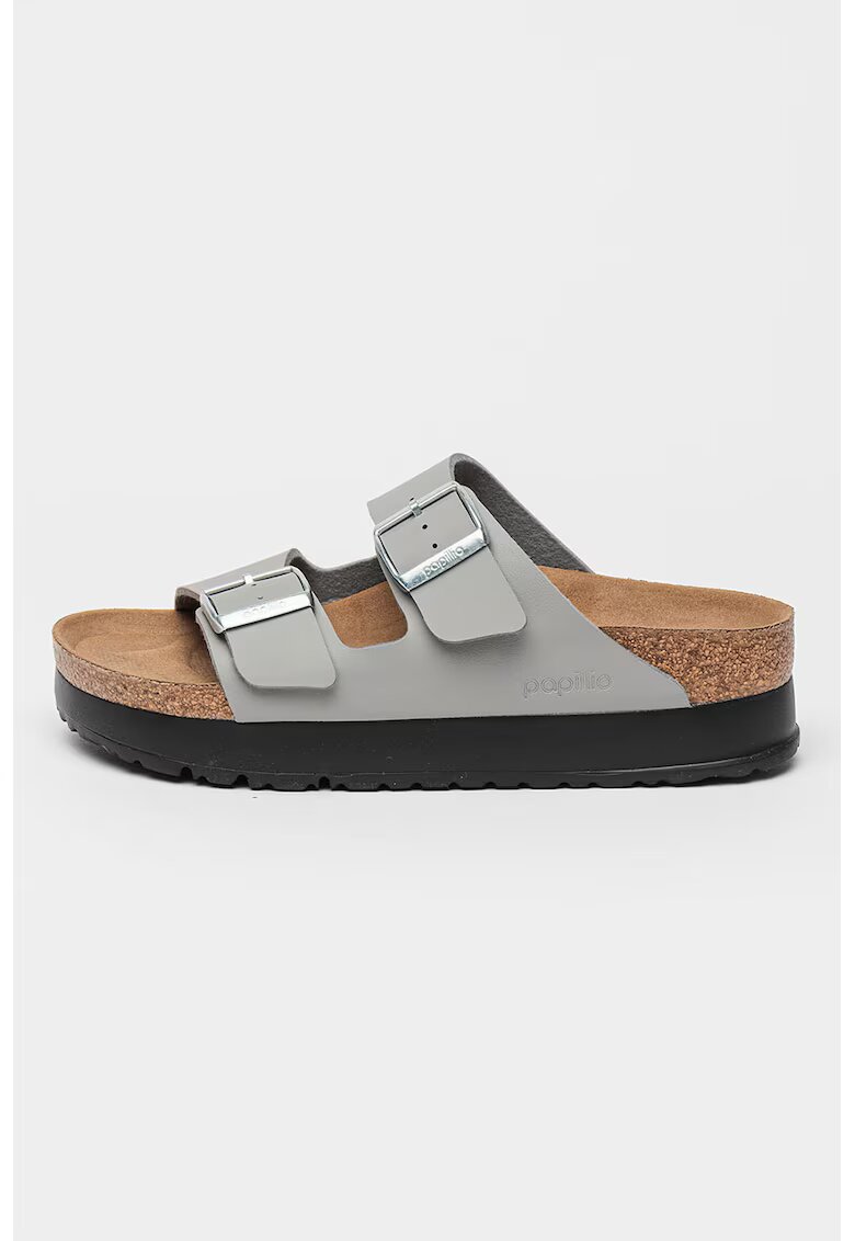 Birkenstock Домашни пантофи от еко кожа с токи - Светло сив/Сребрист