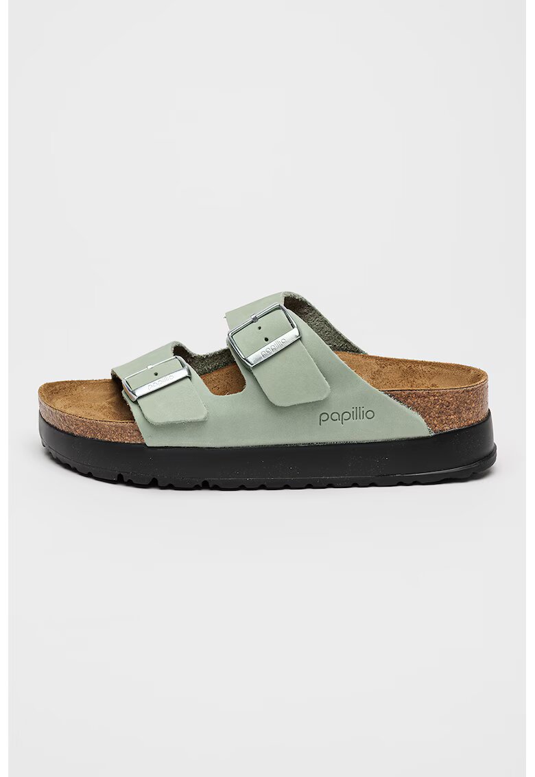 Birkenstock Кожени чехли Arizona с каишки с токи - Сребрист/Ментово зелено