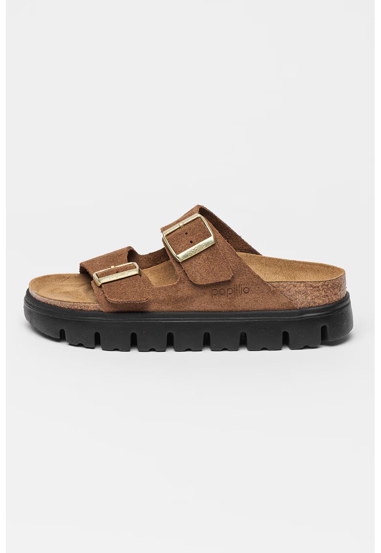 Birkenstock Велурени чехли Arizona с каишка с тока - Златист/Светлокафяв