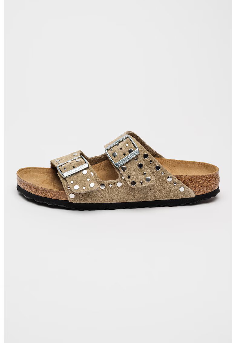Birkenstock Велурени чехли Arizona с нитове - Сиво-кафяв/Сребрист