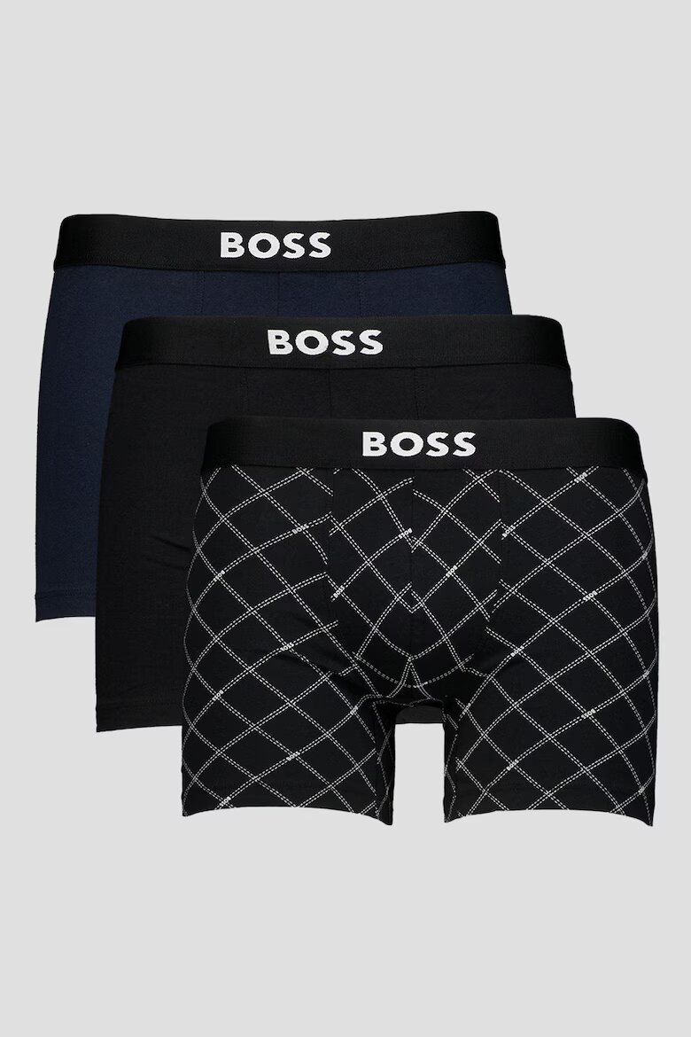 BOSS Боксерки с лого - 3 чифта Син/Черен