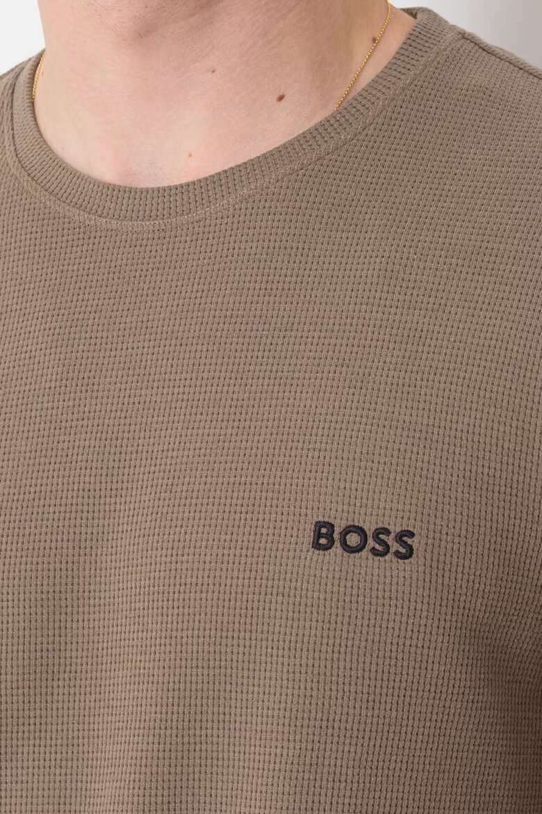 BOSS Горна пижама с релеф Тъмнокафяв
