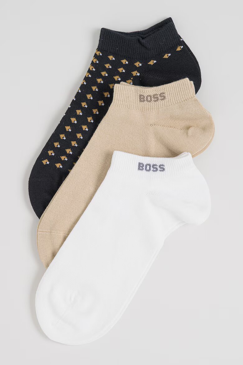 BOSS Къси чорапи - 3 чифта Бял/Черен/Тъмнобежово