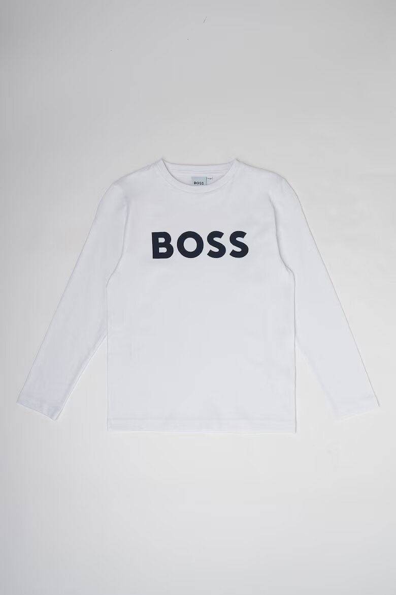 BOSS Kidswear Блуза с овално деколте и контрастно лого Бял