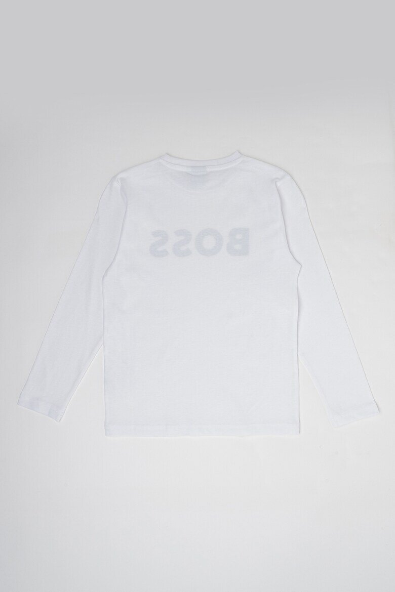 BOSS Kidswear Блуза с овално деколте и контрастно лого Бял
