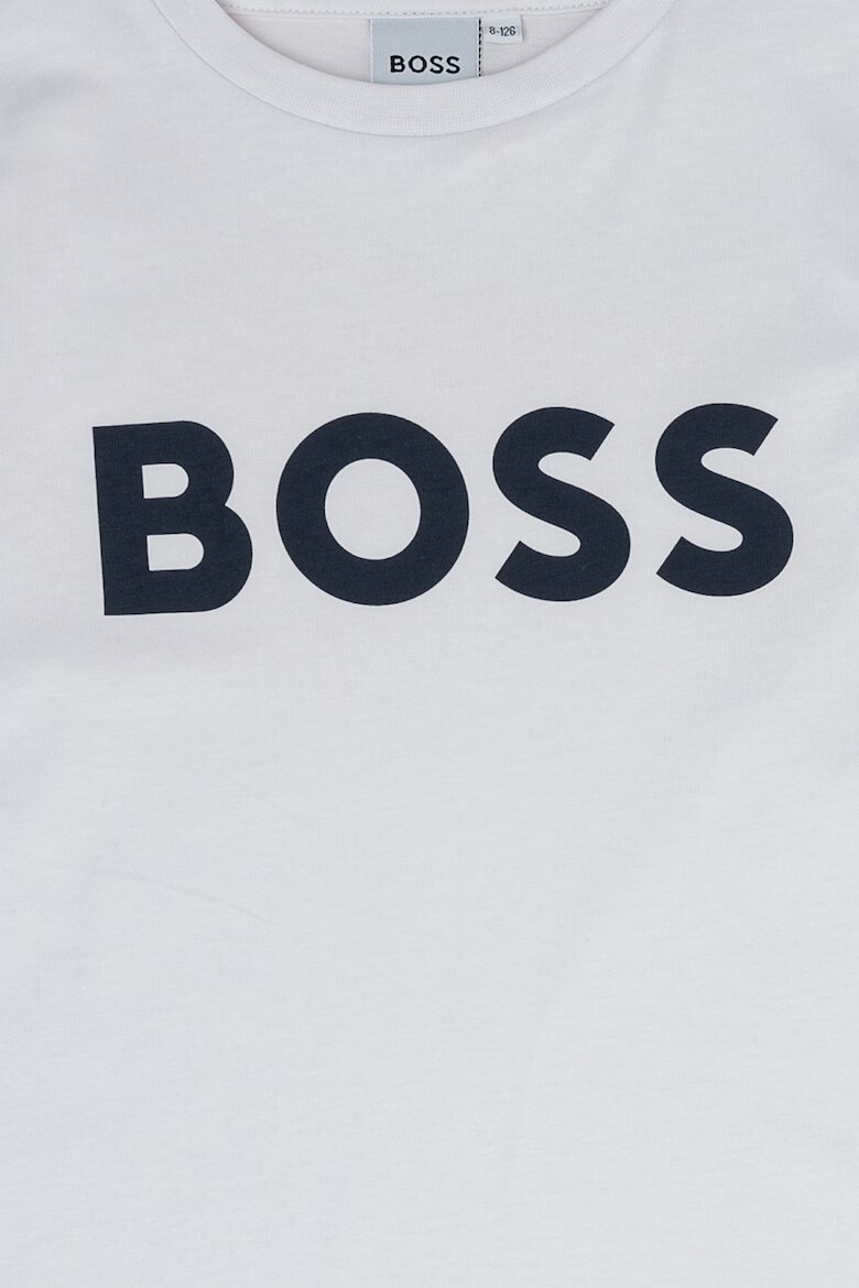 BOSS Kidswear Блуза с овално деколте и контрастно лого Бял