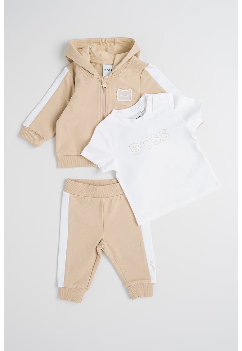 BOSS Kidswear Худи с памук - тениска и спортен панталон - Бял/Светло бежово