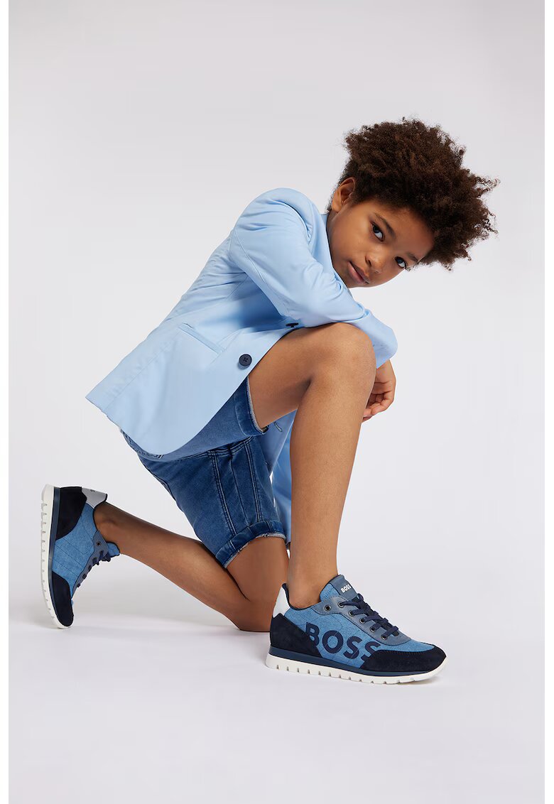 BOSS Kidswear Къси дънки с връзка - Син меланж