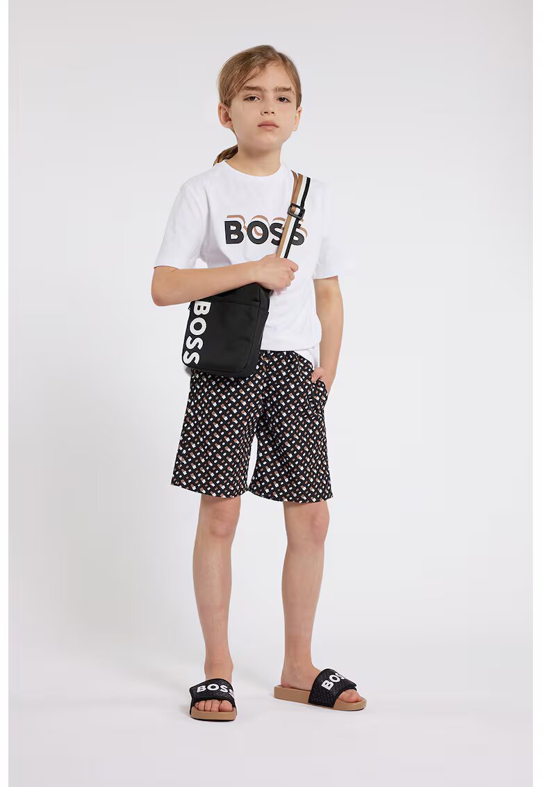 BOSS Kidswear Къси плувни шорти с десен - Бял/Черен/Бежов