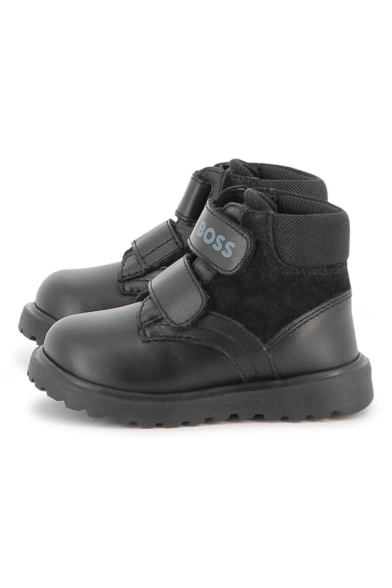 BOSS Kidswear Кожени боти с велкро Черен