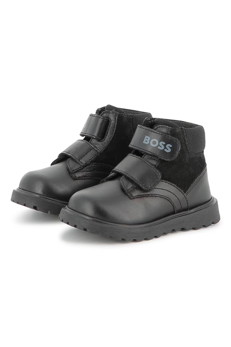 BOSS Kidswear Кожени боти с велкро Черен