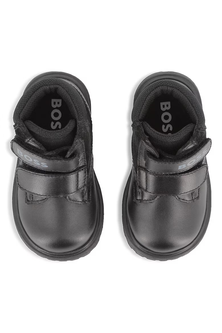 BOSS Kidswear Кожени боти с велкро Черен