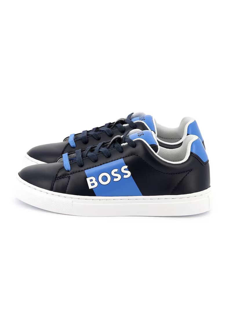 BOSS Kidswear Кожени спортни обувки с лого - Черен/Кралско Синьо