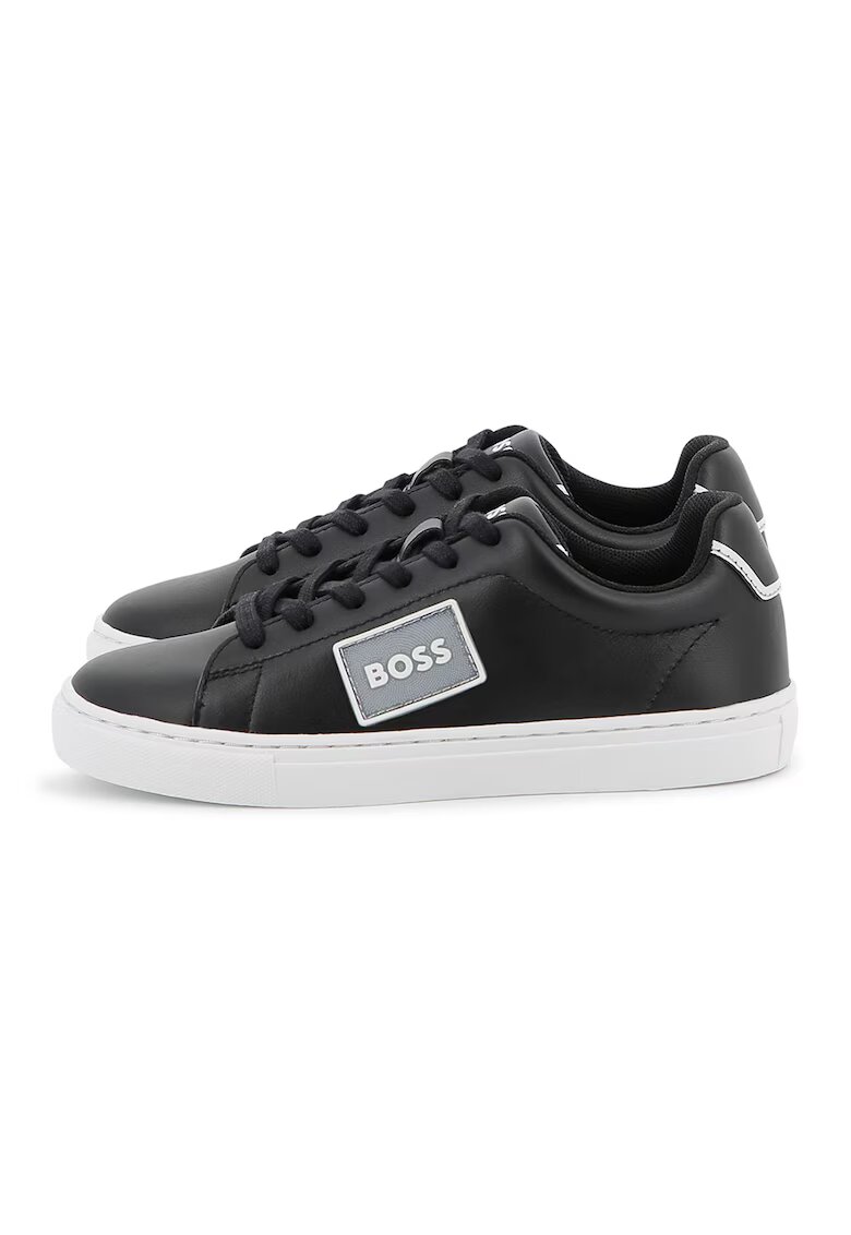 BOSS Kidswear Кожени спортни обувки с пришито лого и равна подметка