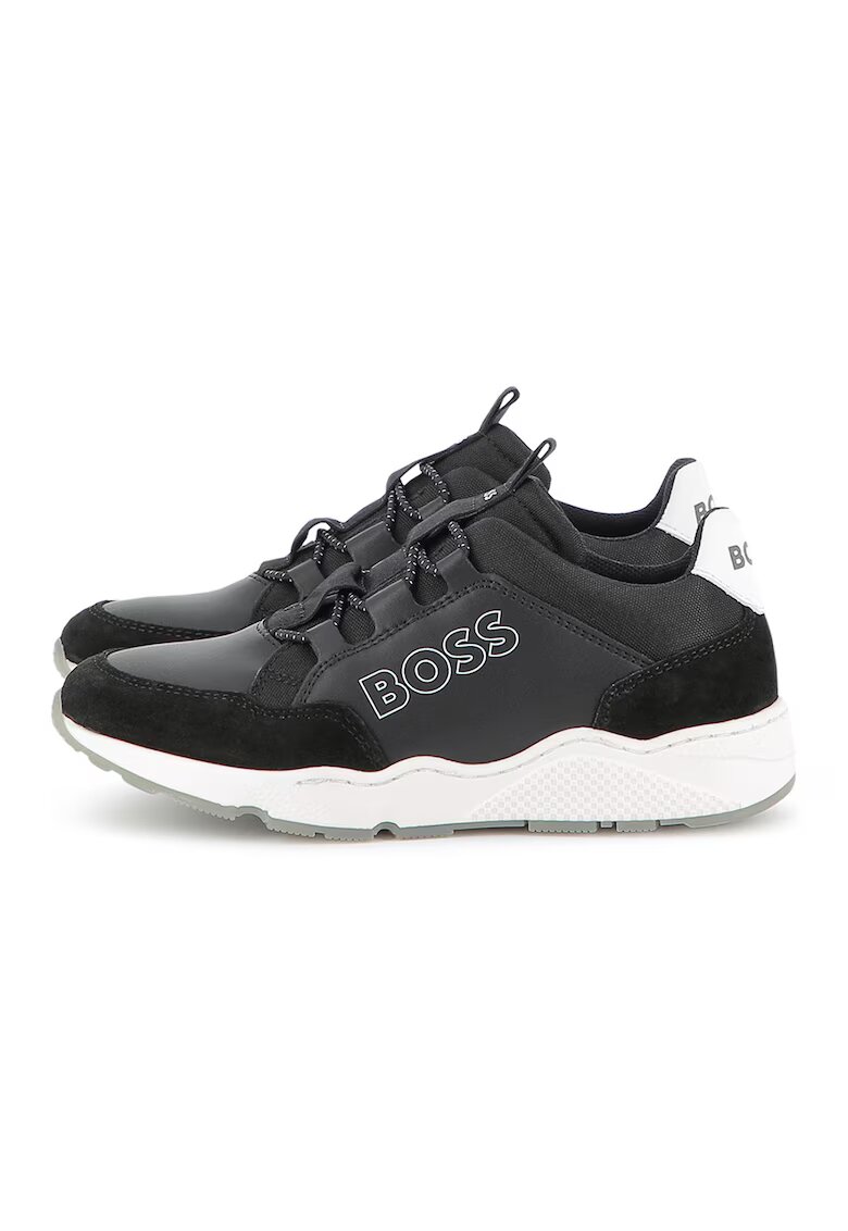 BOSS Kidswear Маратонки от еко кожа с лого - Черен/Tъмносив