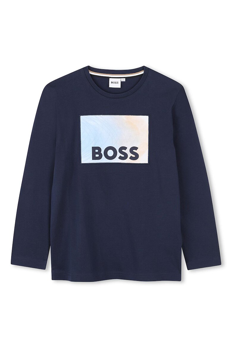 BOSS Kidswear Памучна блуза с лого Прашно синьо