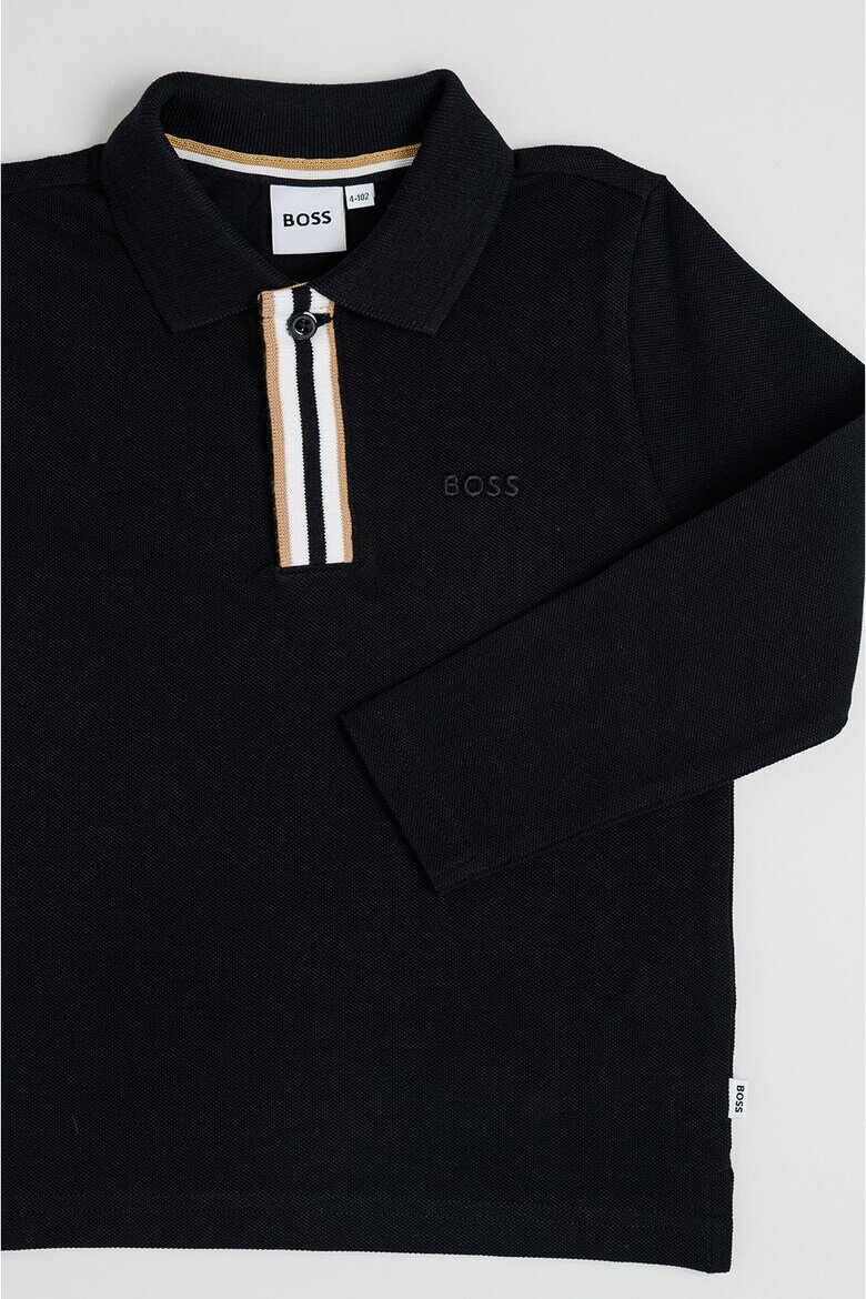 BOSS Kidswear Памучна блуза с яка Черен