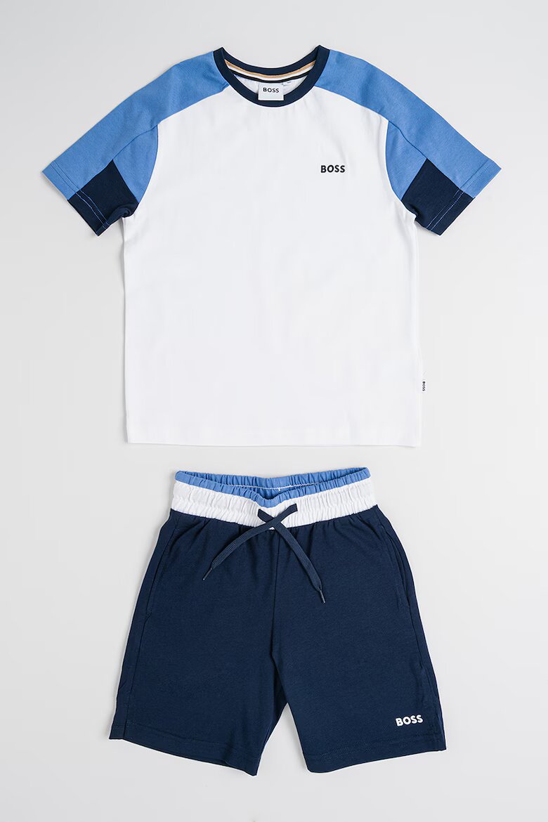 BOSS Kidswear Памучна тениска и бермуди с лого Бял/Тъмносин