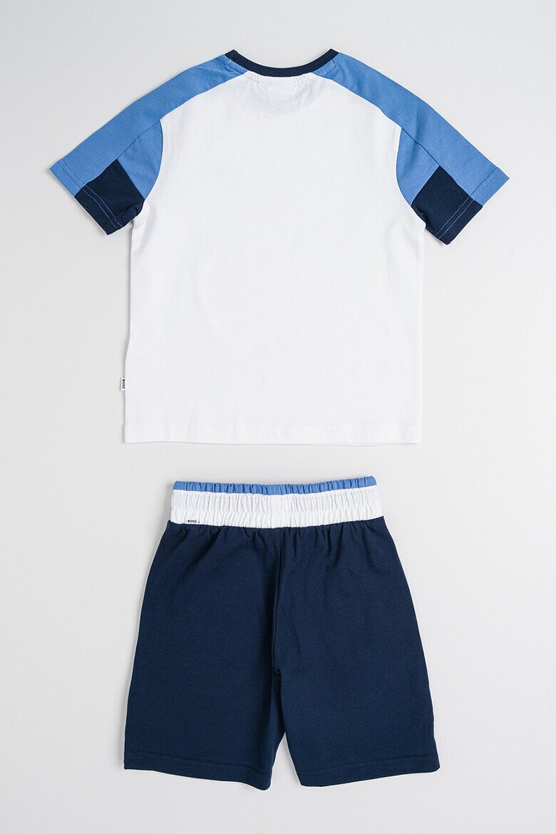 BOSS Kidswear Памучна тениска и бермуди с лого Бял/Тъмносин