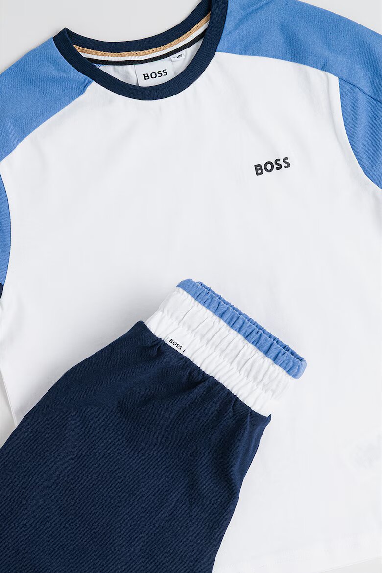 BOSS Kidswear Памучна тениска и бермуди с лого Бял/Тъмносин