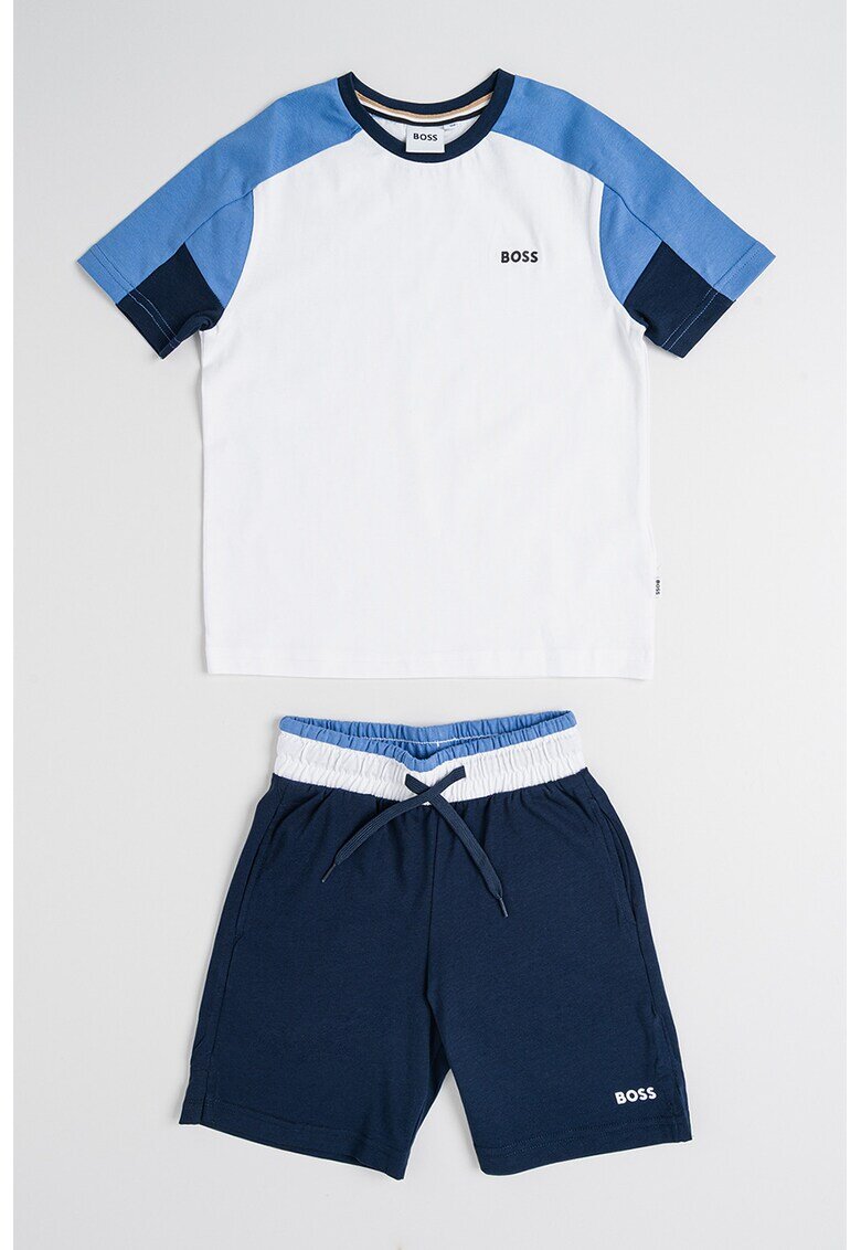 BOSS Kidswear Памучна тениска и бермуди с лого - Бял/Тъмносин