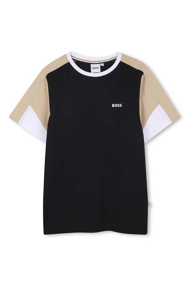 BOSS Kidswear Памучна тениска и бермуди с лого Черен/Бежов