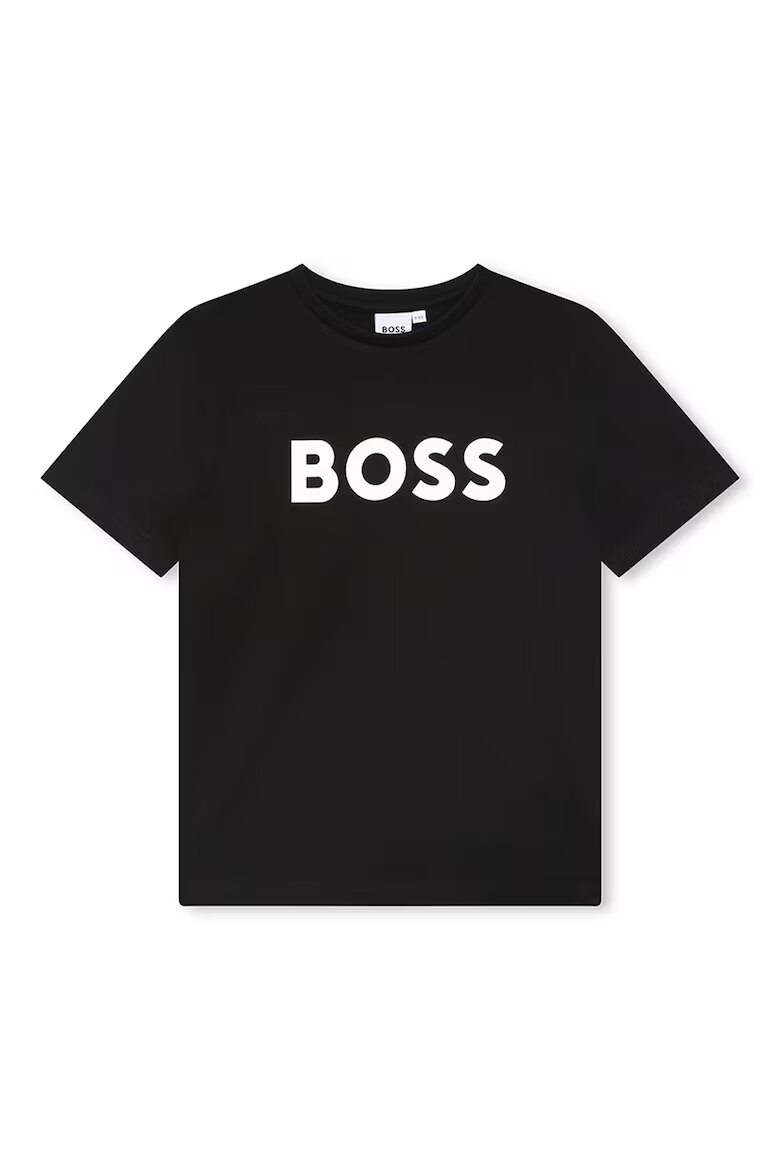 BOSS Kidswear Памучна тениска с контрастно лого Черен