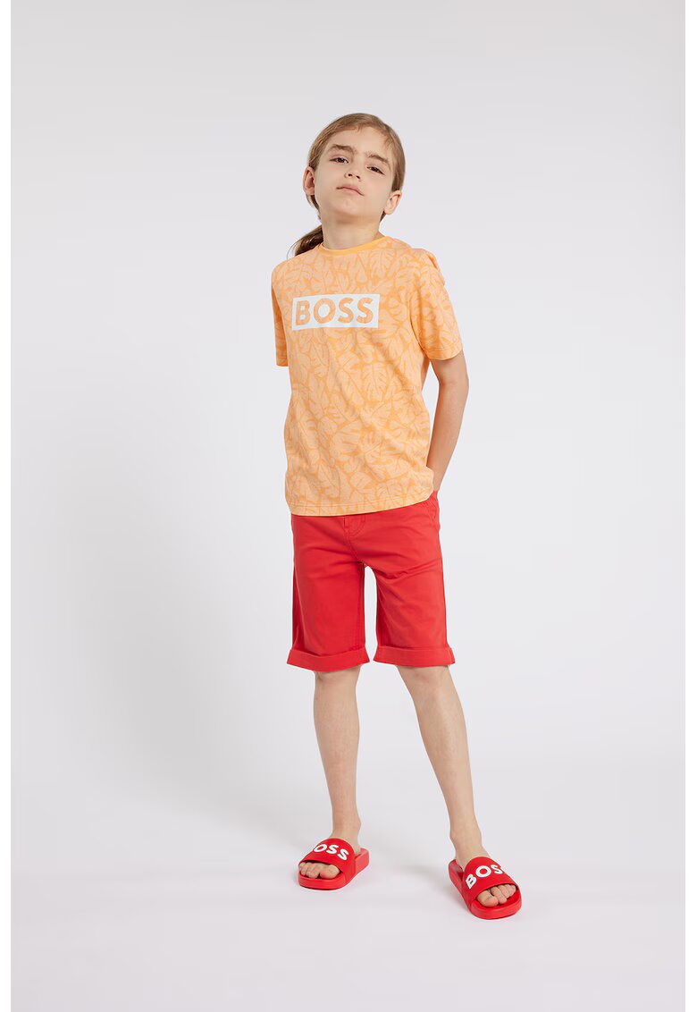 BOSS Kidswear Памучна тениска с щампа - Бял/Оранжев
