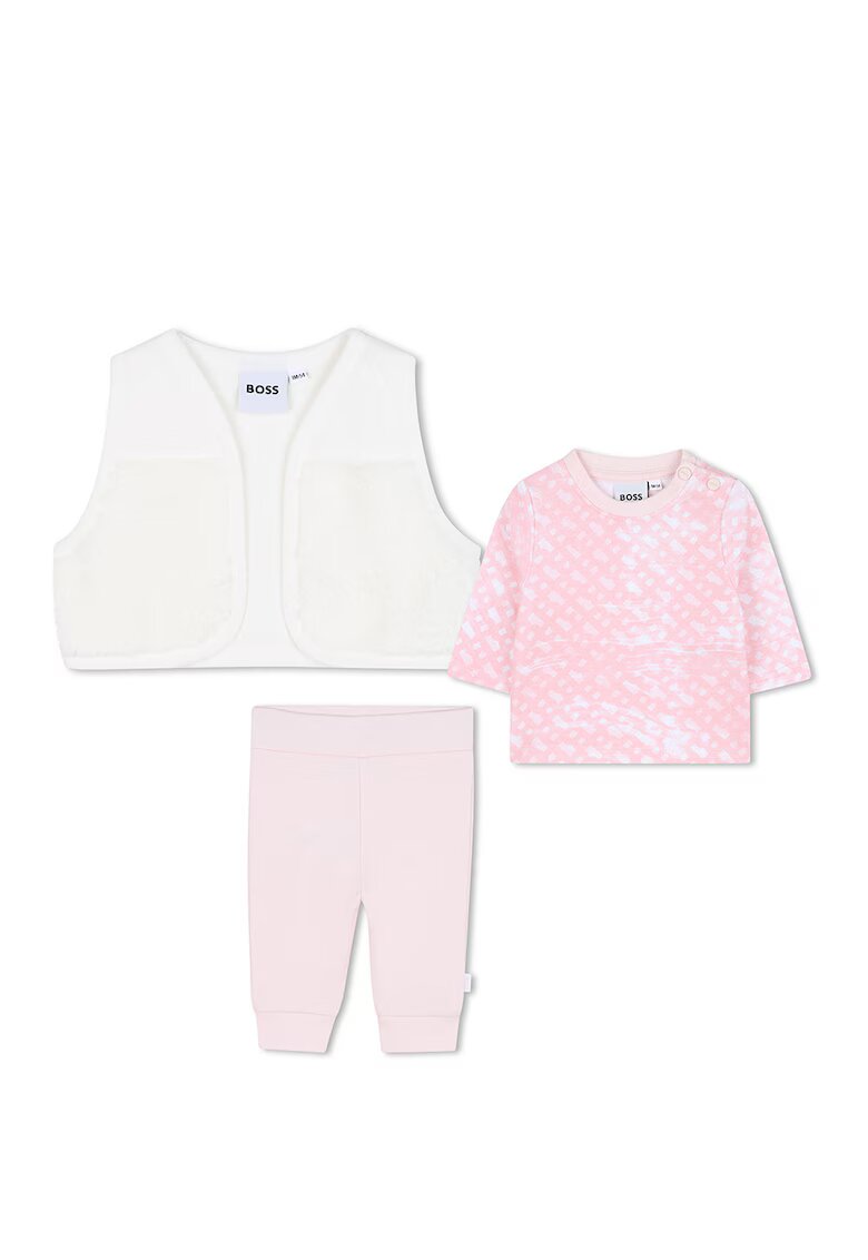 BOSS Kidswear Панталон - елек и суитшърт - 3 части - Светлорозов/Мръснобял