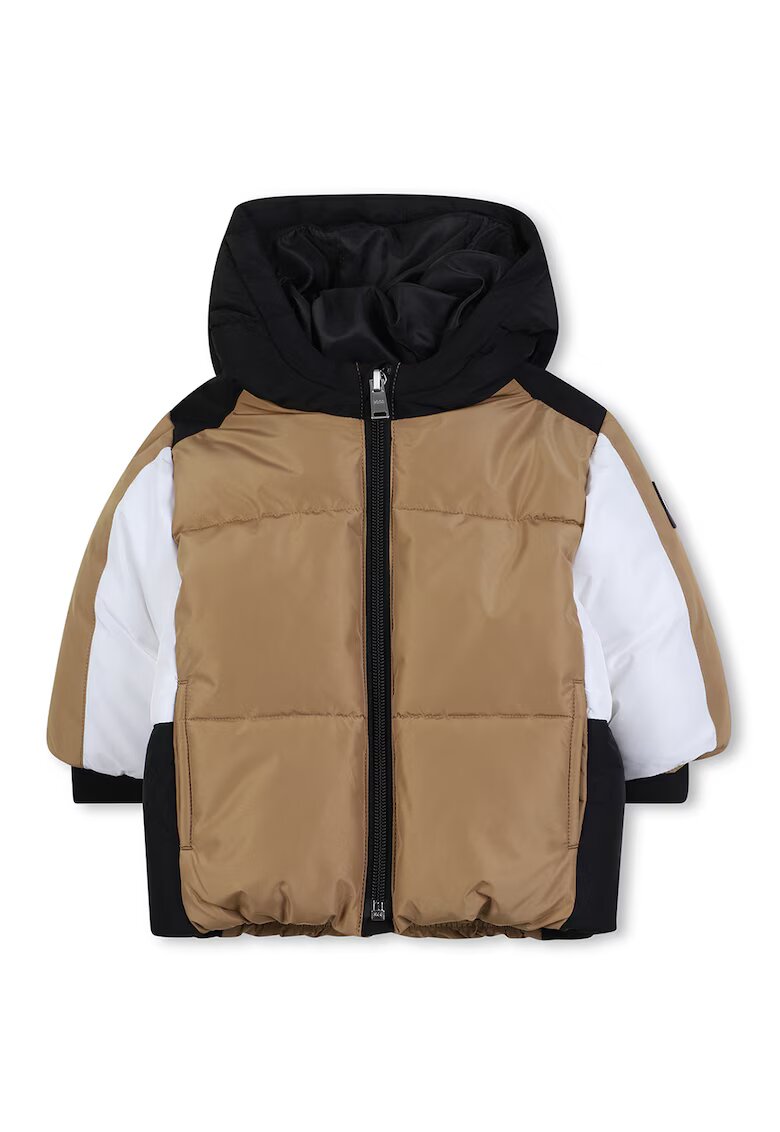 BOSS Kidswear Подплатено зимно яке с цветен блок - Бял/Черен/Бежов
