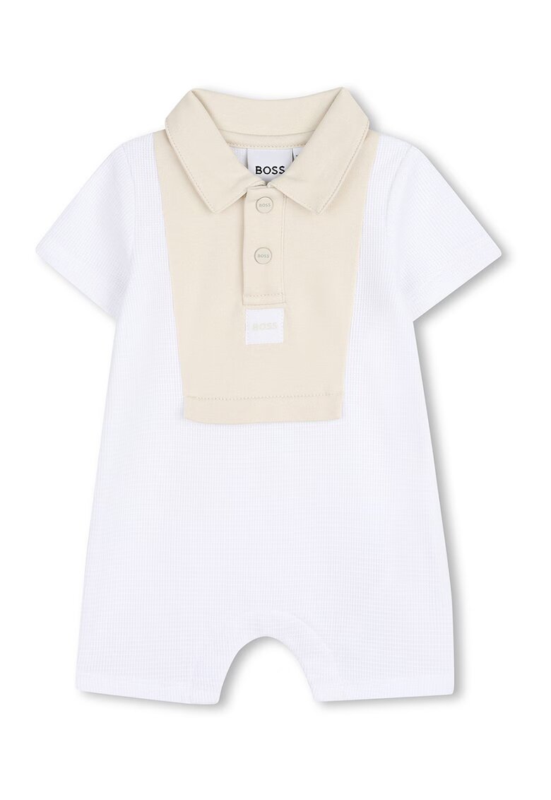 BOSS Kidswear Рипсен гащеризон с къси ръкави - Бял/Светло бежово