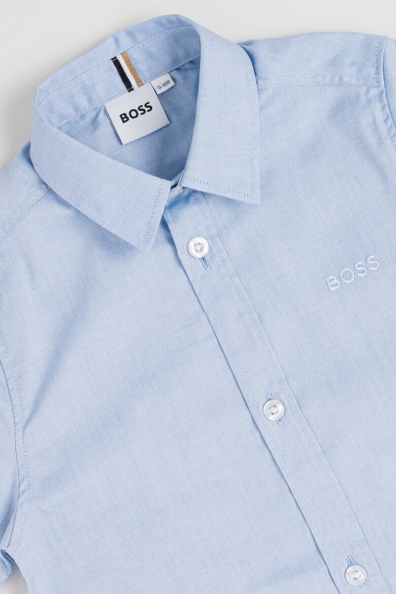 BOSS Kidswear Риза с къси ръкави и лого Син меланж