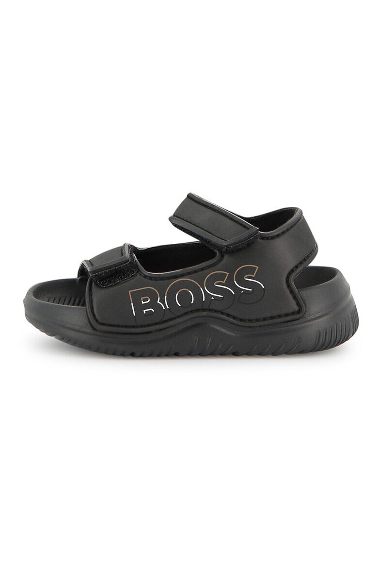 BOSS Kidswear Сандали от еко кожа с велкро и лого Черен