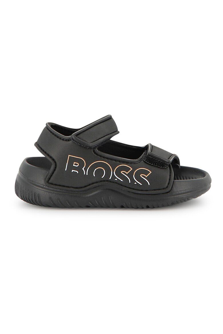 BOSS Kidswear Сандали от еко кожа с велкро и лого Черен