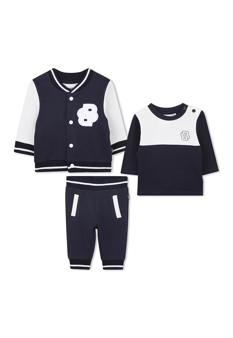 BOSS Kidswear Спортен екип и блуза с контраст - 3 части - Бял/Тъмносин