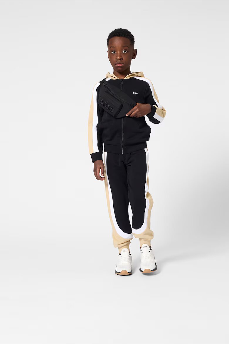 BOSS Kidswear Спортен екип с качулка и цветен блок Черен/Бежов