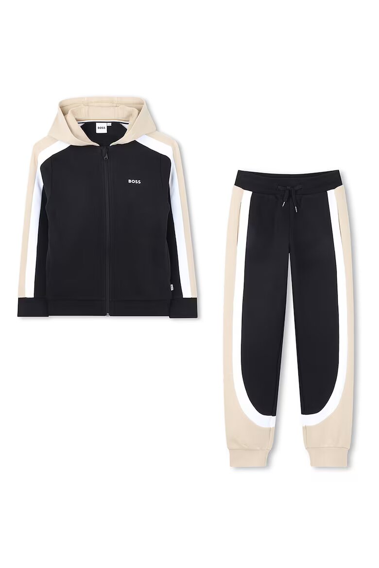 BOSS Kidswear Спортен екип с качулка и цветен блок Черен/Бежов