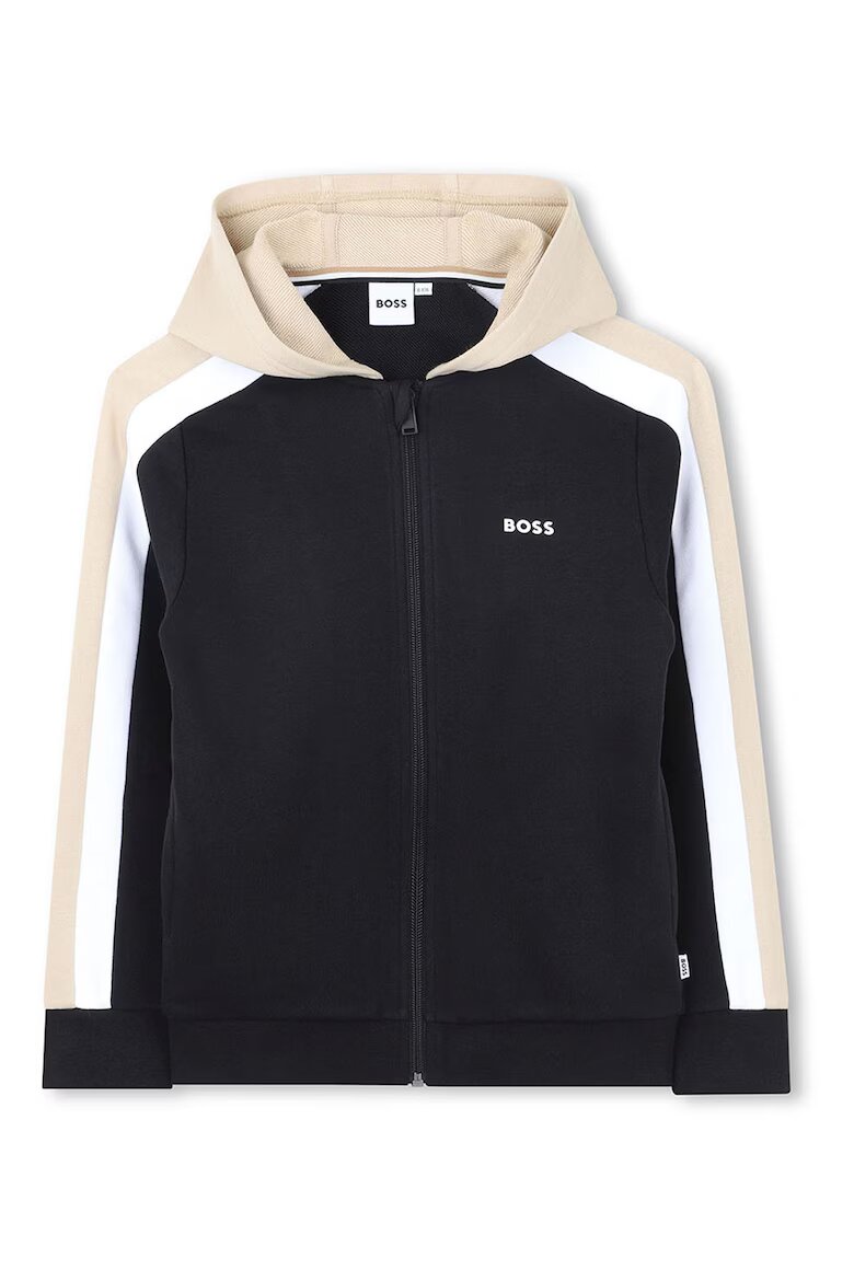BOSS Kidswear Спортен екип с качулка и цветен блок Черен/Бежов