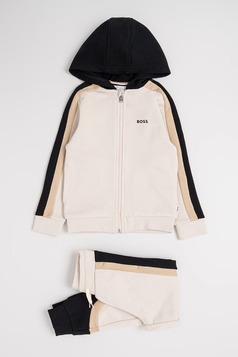BOSS Kidswear Спортен екип с качулка и цветен блок Черен/Светло бежово