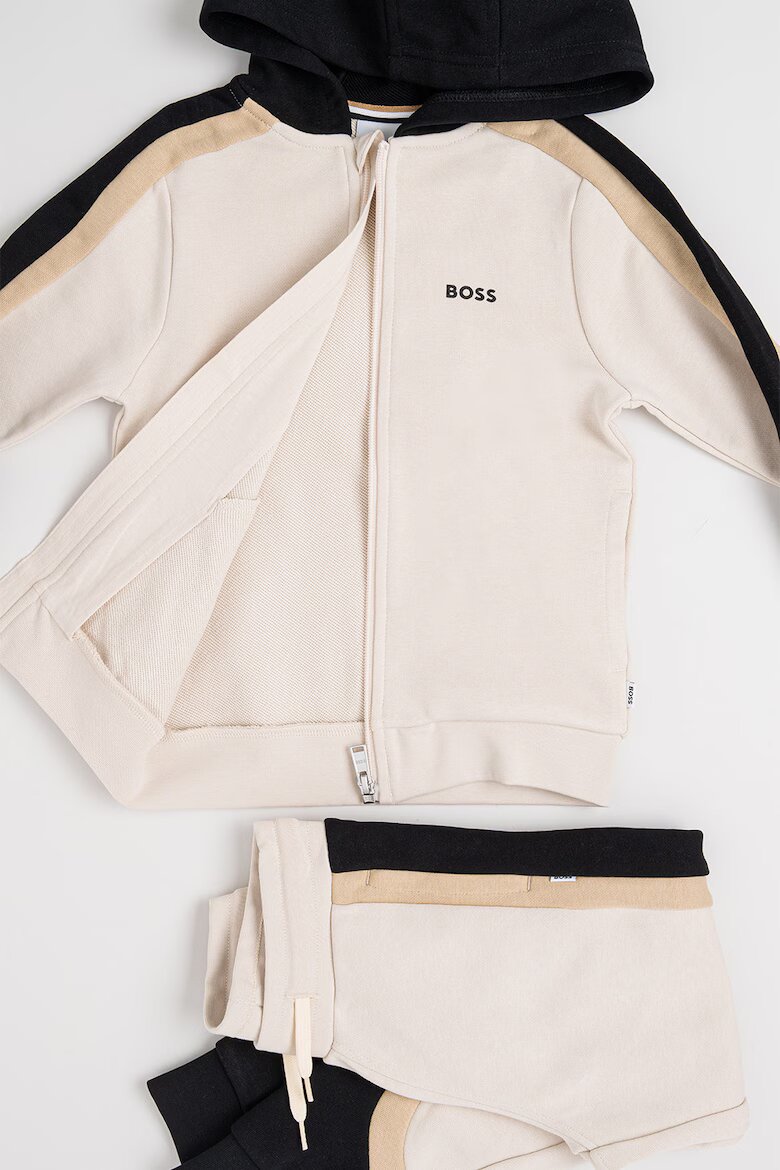 BOSS Kidswear Спортен екип с качулка и цветен блок Черен/Светло бежово