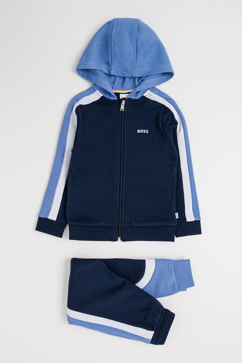 BOSS Kidswear Спортен екип с качулка и цветен блок Ледено синьо/Тъмносин