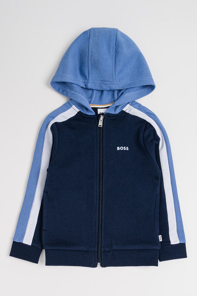 BOSS Kidswear Спортен екип с качулка и цветен блок Ледено синьо/Тъмносин