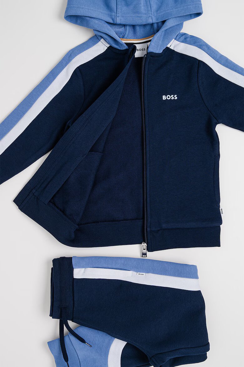BOSS Kidswear Спортен екип с качулка и цветен блок Ледено синьо/Тъмносин