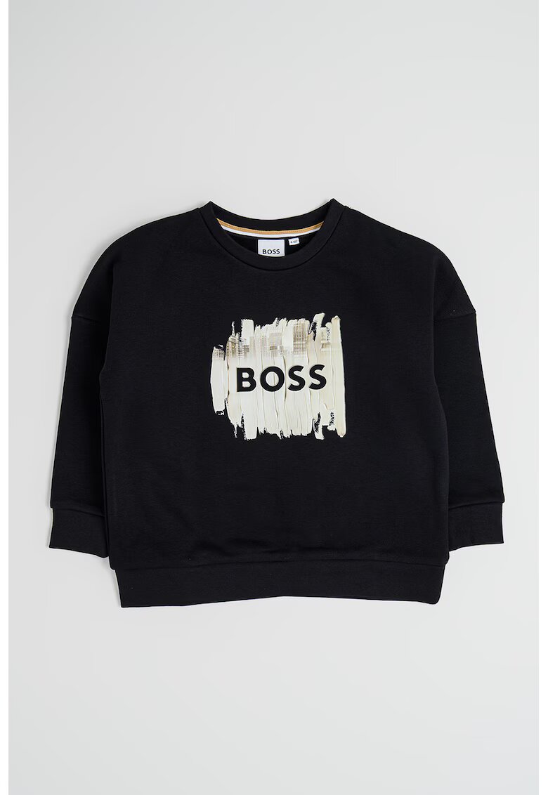 BOSS Kidswear Суитшърт с памук с лого - Черен/Бежов