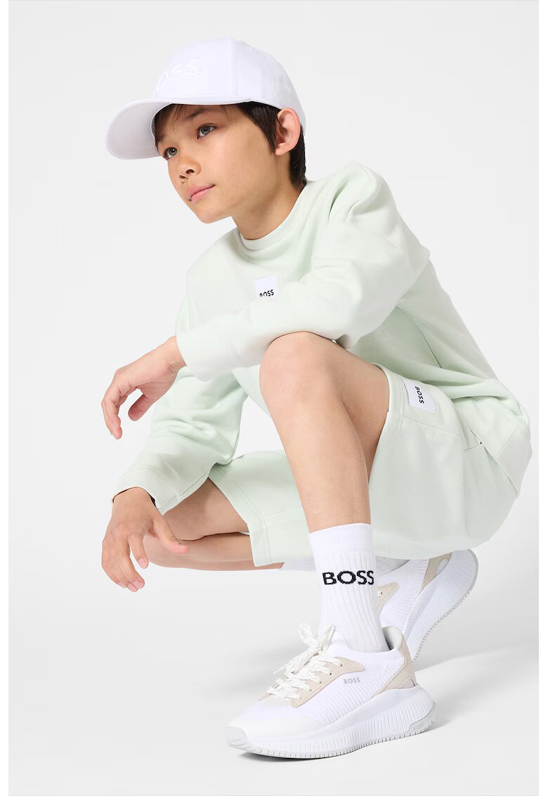 BOSS Kidswear Суитшърт с памук с овално деколте - Ментово зелено